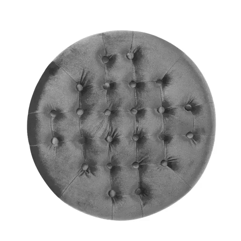 Ottoman rond contemporain en velours capitonné avec garniture cloutée