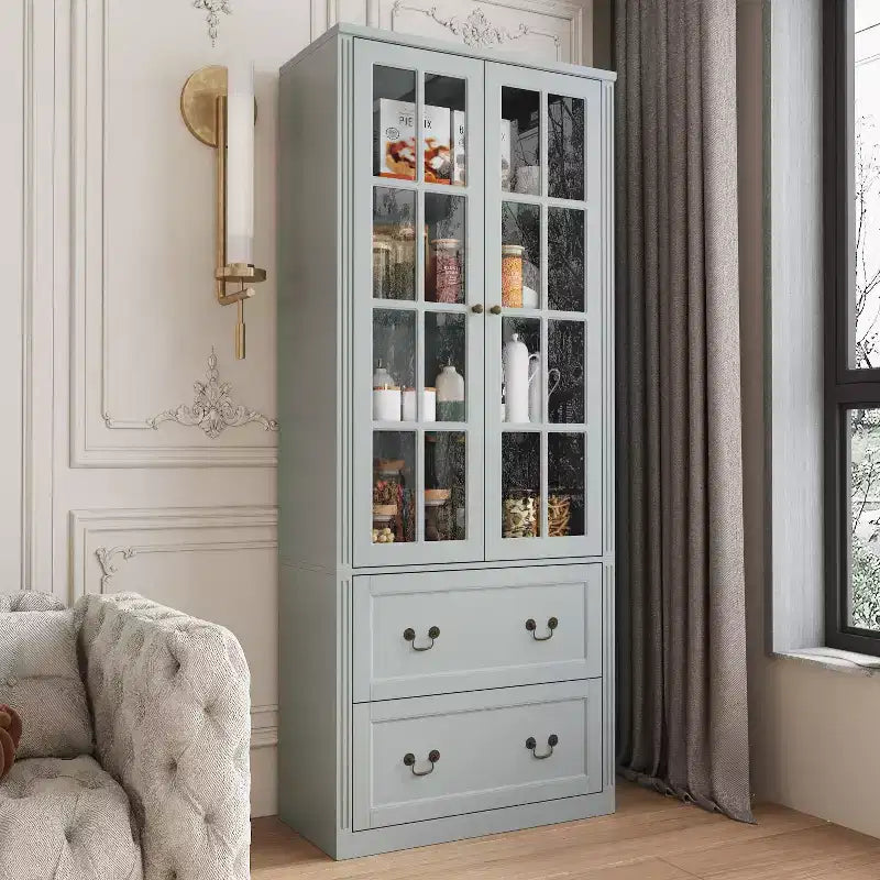 31.5''L Meuble de rangement en bois avec portes vitrées pour garde-manger