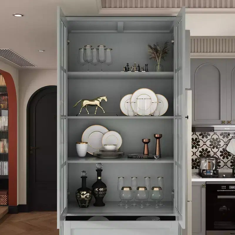 31.5''L Meuble de rangement en bois avec portes vitrées pour garde-manger