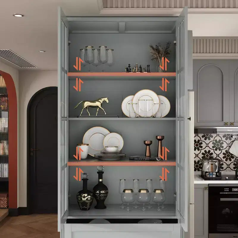 31.5''L Meuble de rangement en bois avec portes vitrées pour garde-manger