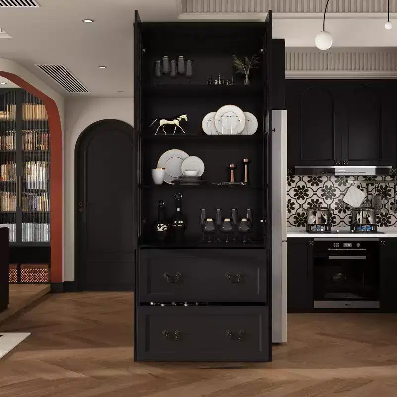 31.5''L Meuble de rangement en bois avec portes vitrées pour garde-manger