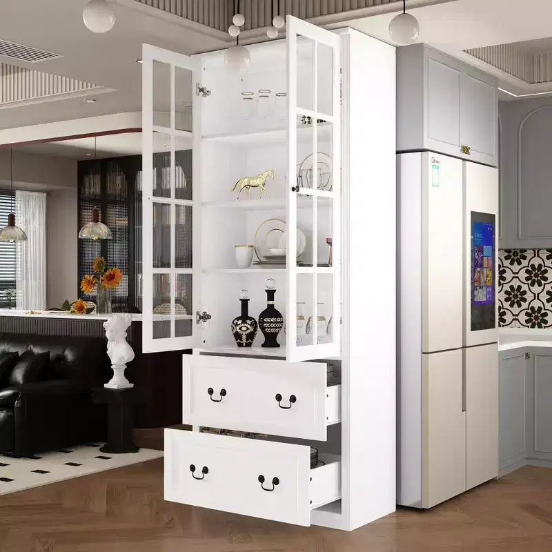 31.5''L Meuble de rangement en bois avec portes vitrées pour garde-manger