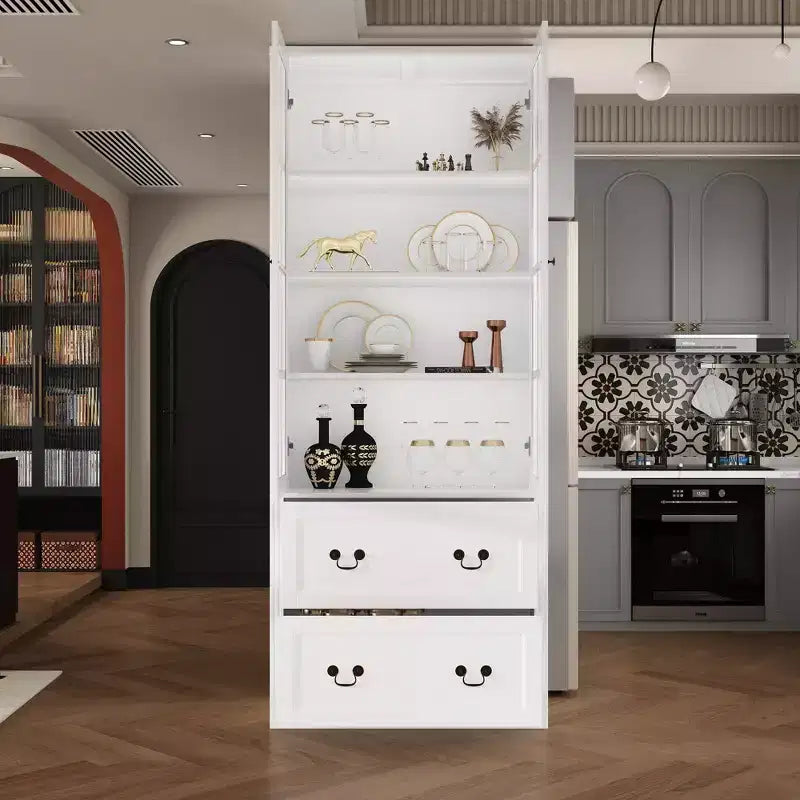 31.5''L Meuble de rangement en bois avec portes vitrées pour garde-manger
