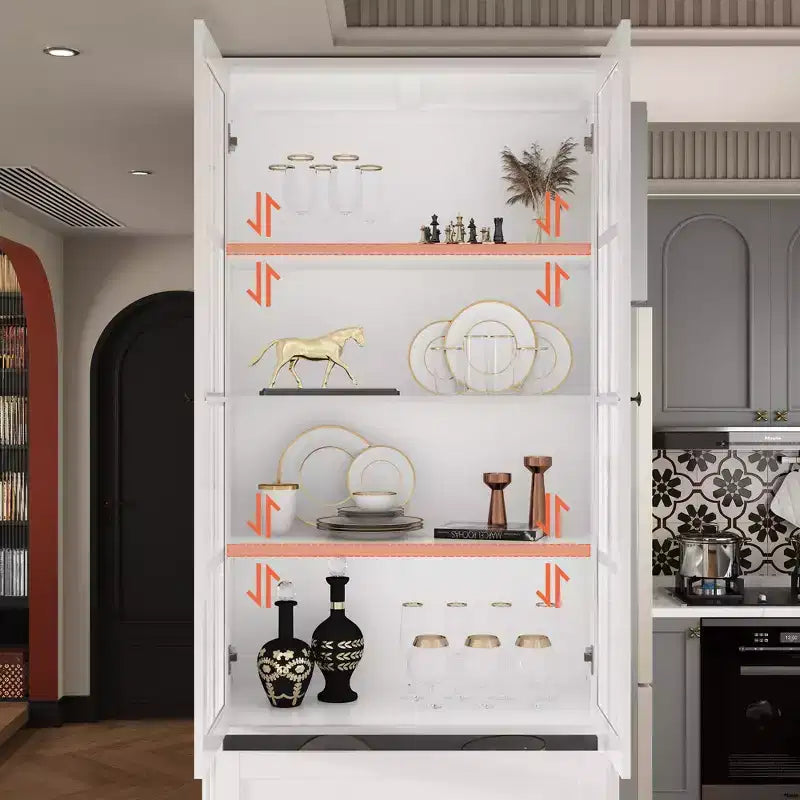 31.5''L Meuble de rangement en bois avec portes vitrées pour garde-manger
