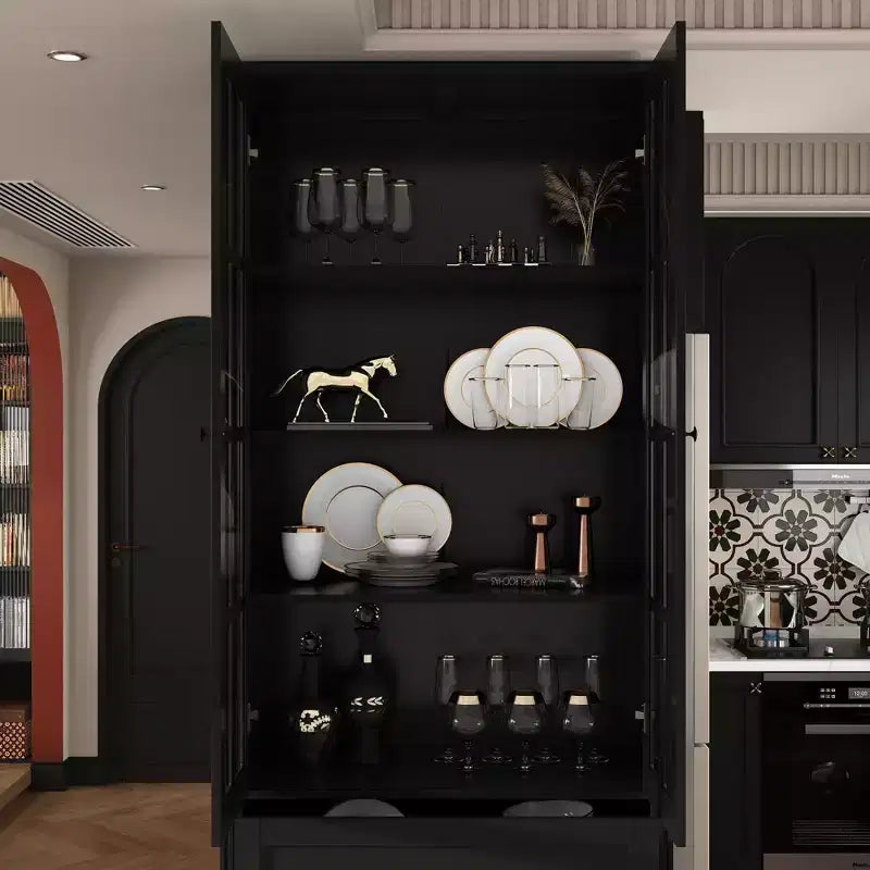 31.5''L Meuble de rangement en bois avec portes vitrées pour garde-manger