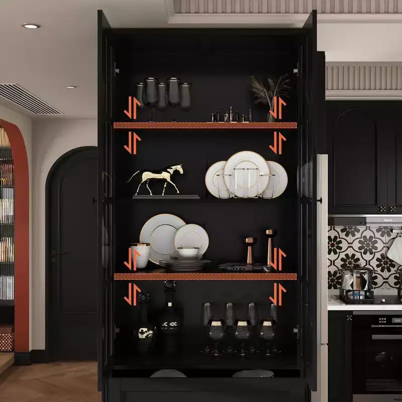 31.5''L Meuble de rangement en bois avec portes vitrées pour garde-manger