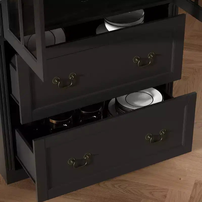 31.5''L Meuble de rangement en bois avec portes vitrées pour garde-manger