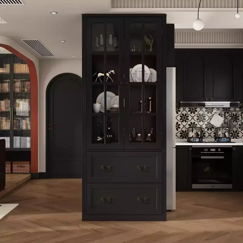 31.5''L Meuble de rangement en bois avec portes vitrées pour garde-manger