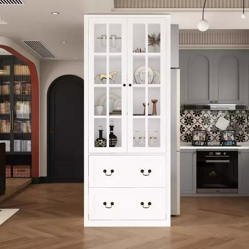 31.5''L Meuble de rangement en bois avec portes vitrées pour garde-manger