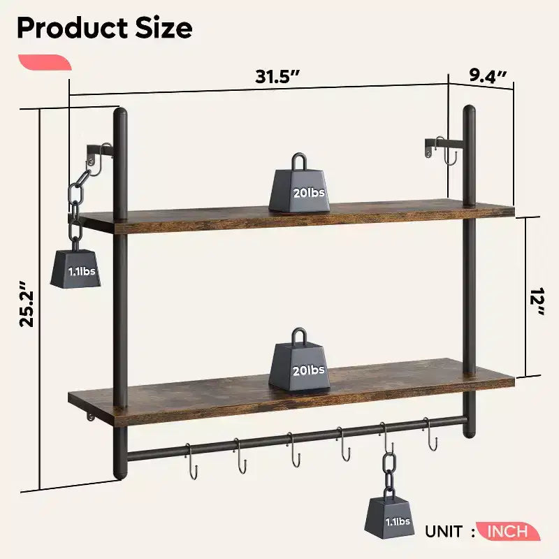 Étagère murale à 2 niveaux pour livres, plantes, boulangerie