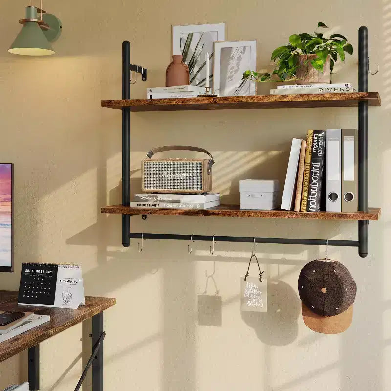Étagère murale à 2 niveaux pour livres, plantes, boulangerie