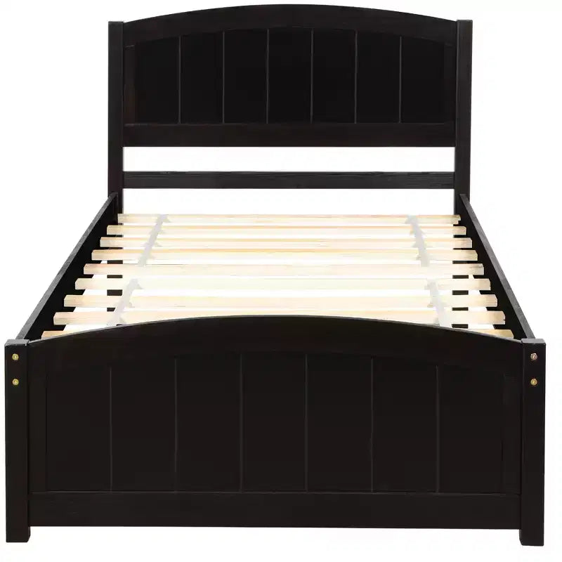 Lit plateforme jumeau avec cadre et pieds robustes en pin