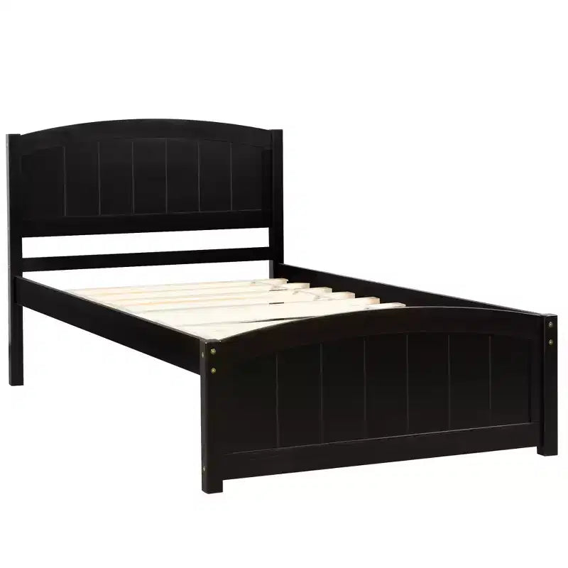 Lit plateforme jumeau avec cadre et pieds robustes en pin