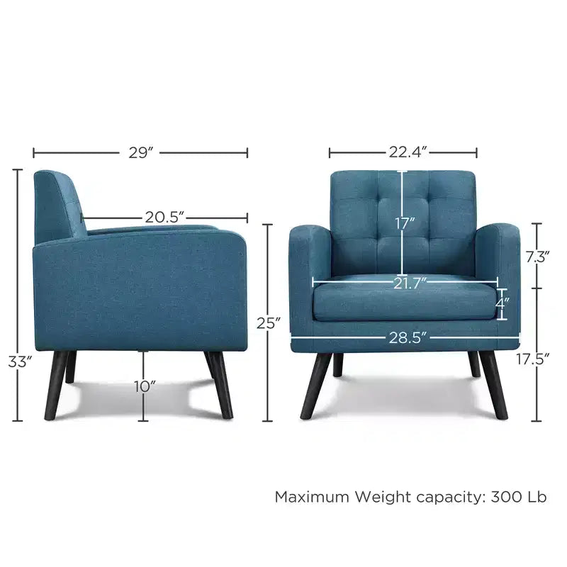 Fauteuil d'appoint du milieu du siècle avec dossier touffeté et pieds en hévéa