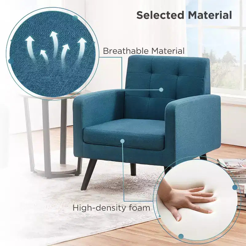 Fauteuil d'appoint du milieu du siècle avec dossier touffeté et pieds en hévéa