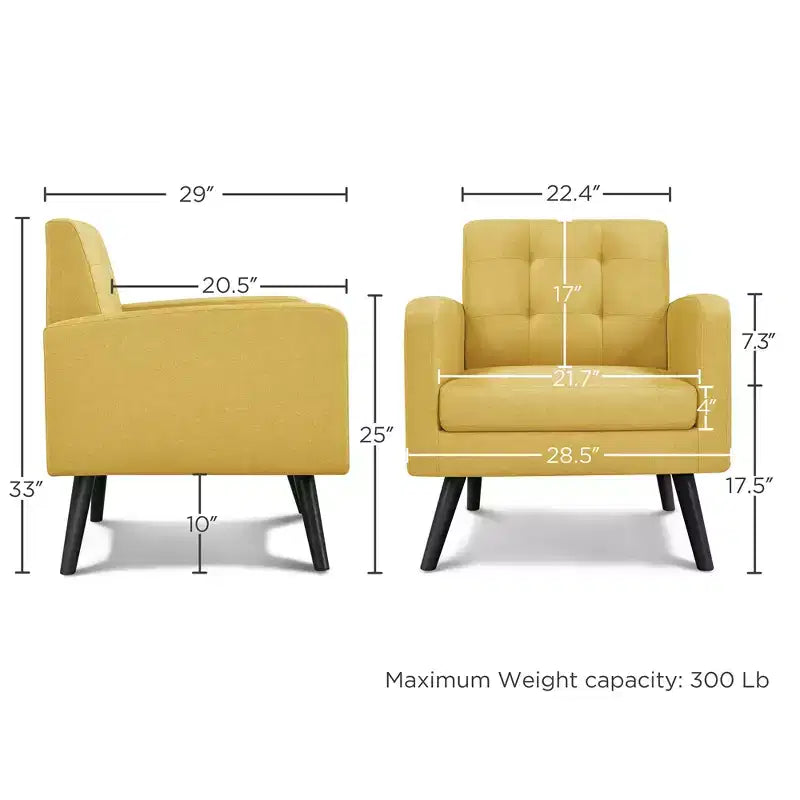 Fauteuil d'appoint du milieu du siècle avec dossier touffeté et pieds en hévéa