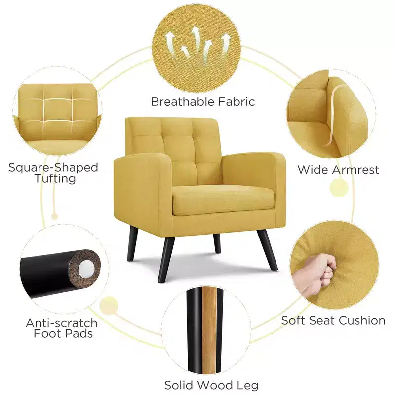 Fauteuil d'appoint du milieu du siècle avec dossier touffeté et pieds en hévéa