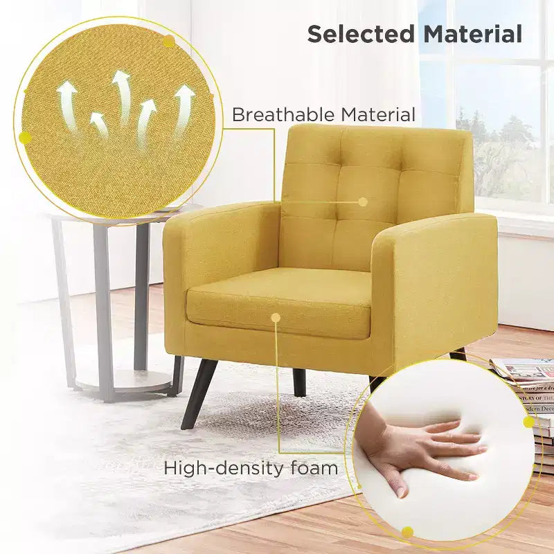 Fauteuil d'appoint du milieu du siècle avec dossier touffeté et pieds en hévéa