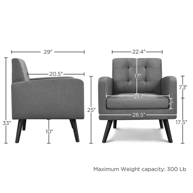 Fauteuil d'appoint du milieu du siècle avec dossier touffeté et pieds en hévéa