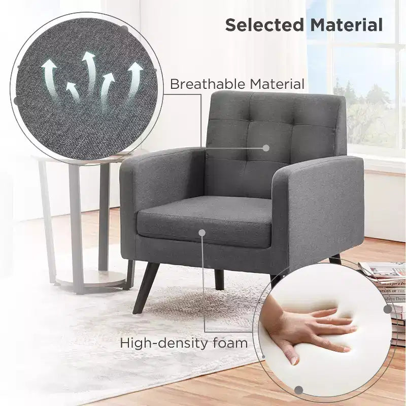 Fauteuil d'appoint du milieu du siècle avec dossier touffeté et pieds en hévéa