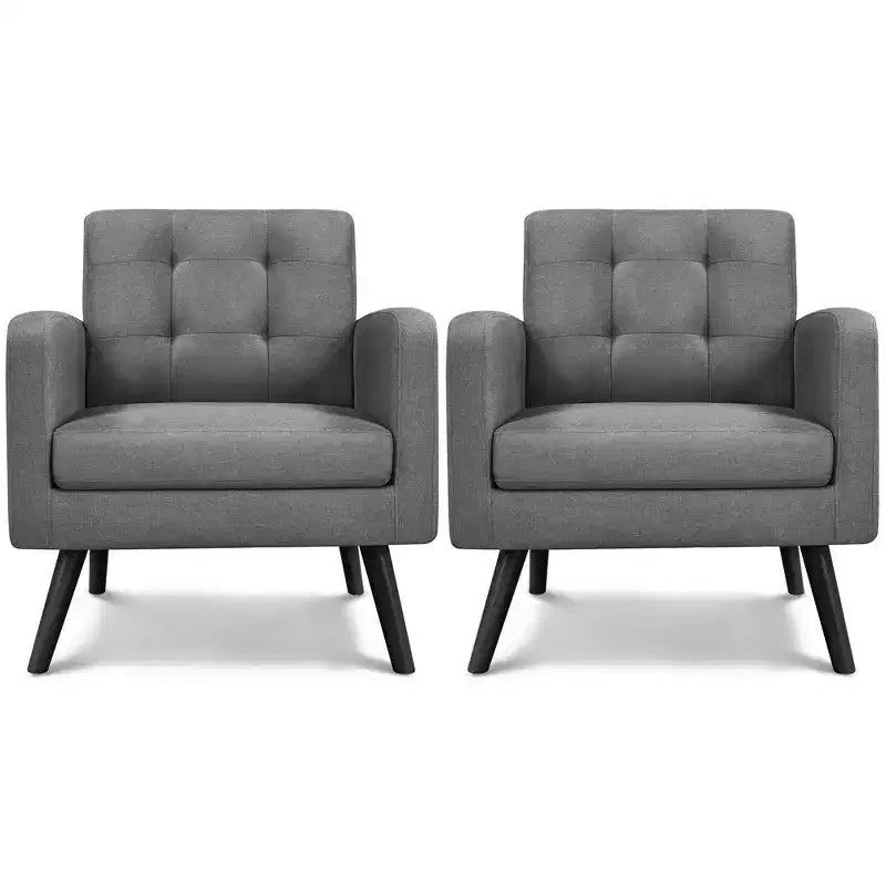 Yaheetech Set of 2 Mid Century Tufted Back Accent Arm Chair with Rubberwood Legs
