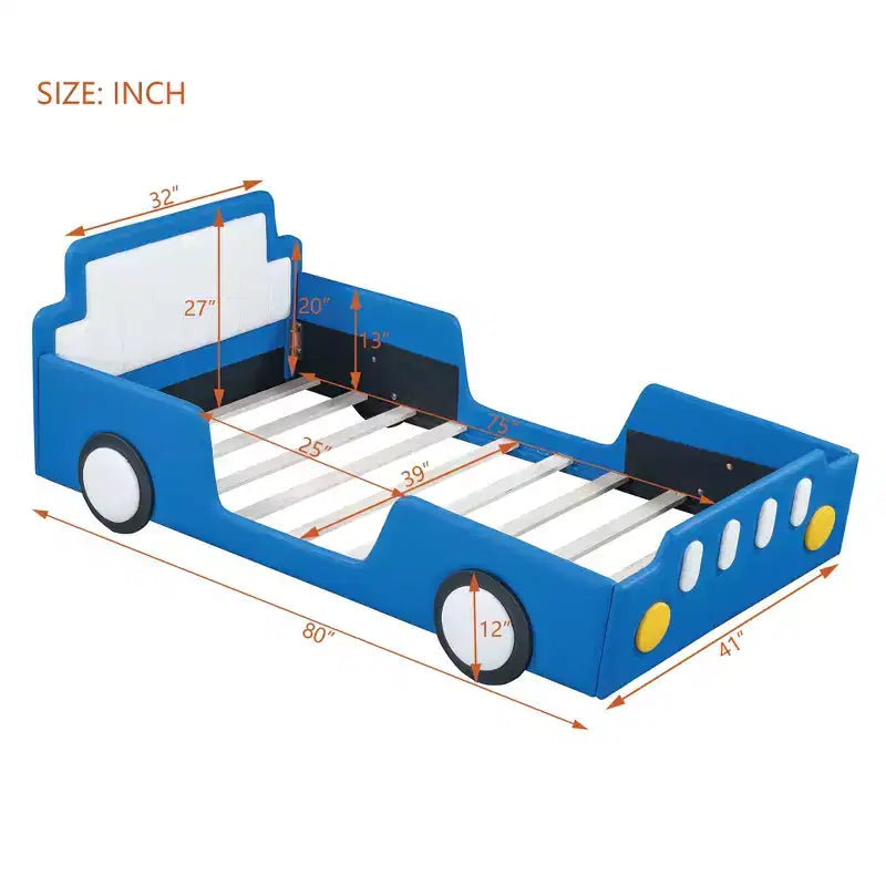 Lit plateforme moderne pour jumeaux en forme de voiture de course avec roues
