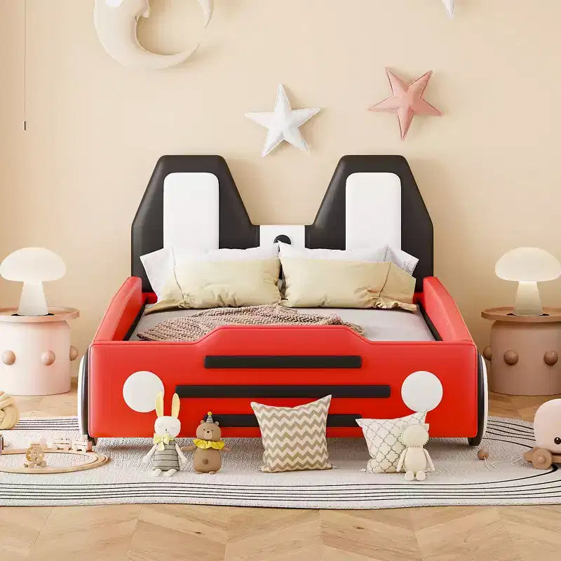 Lit plateforme moderne pour jumeaux en forme de voiture de course avec roues