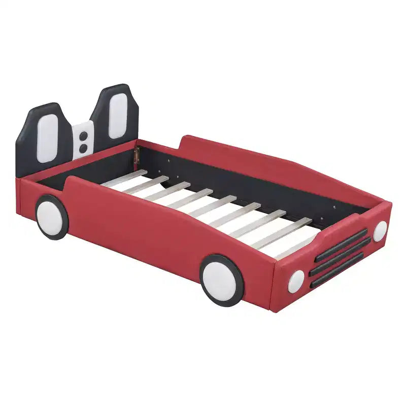 Lit plateforme moderne pour jumeaux en forme de voiture de course avec roues