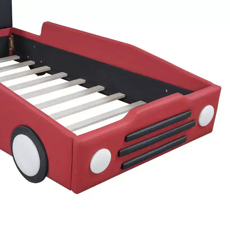 Lit plateforme moderne pour jumeaux en forme de voiture de course avec roues