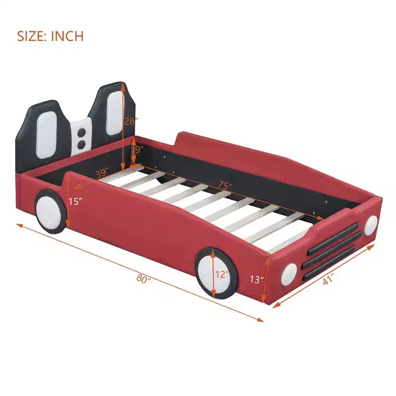 Lit plateforme moderne pour jumeaux en forme de voiture de course avec roues