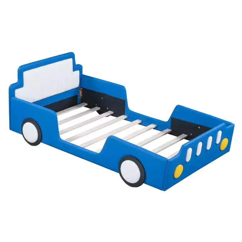Lit plateforme moderne pour jumeaux en forme de voiture de course avec roues