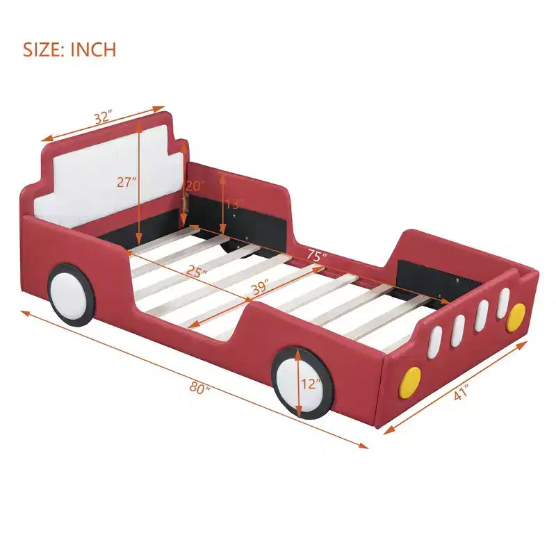 Lit plateforme moderne pour jumeaux en forme de voiture de course avec roues