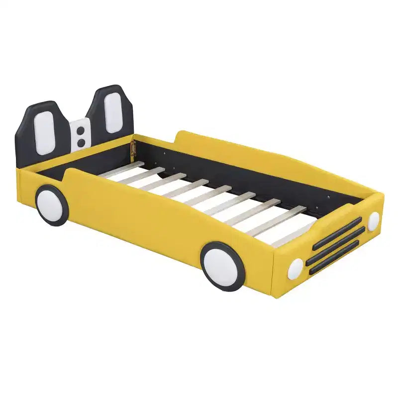 Lit plateforme moderne pour jumeaux en forme de voiture de course avec roues