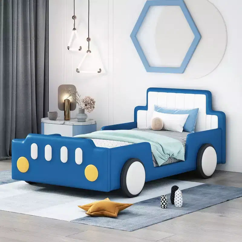 Whisen Morden Design Twin Size Race Car-Shaped Platform Bed with Wheels