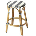 24 Blue White And Natural Rattan Backless Counter Height Bar Chair