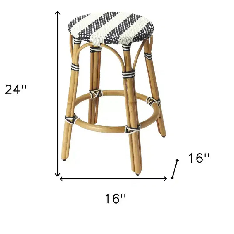 24 tabourets de bar sans dossier en rotin bleu, blanc et naturel, hauteur comptoir