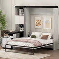 Full Size Wall Murphy Bed Multifunctional Foldable Platform Bedframe with Desk, Storage Shelves and Cabinets, Black+White-ModernLuxe