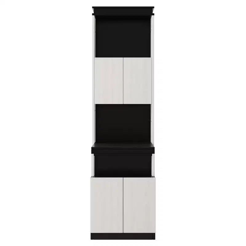 Lit escamotable mural pleine grandeur, sommier pliant multifonctionnel avec bureau, étagères de rangement et armoires, noir+blanc