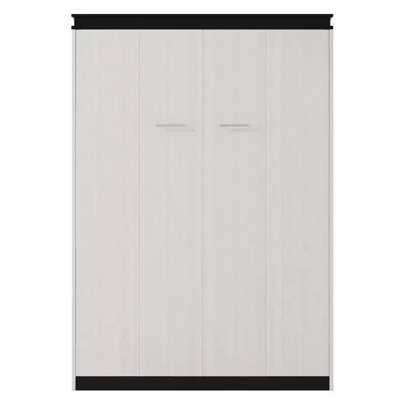 Lit escamotable mural pleine grandeur, sommier pliant multifonctionnel avec bureau, étagères de rangement et armoires, noir+blanc