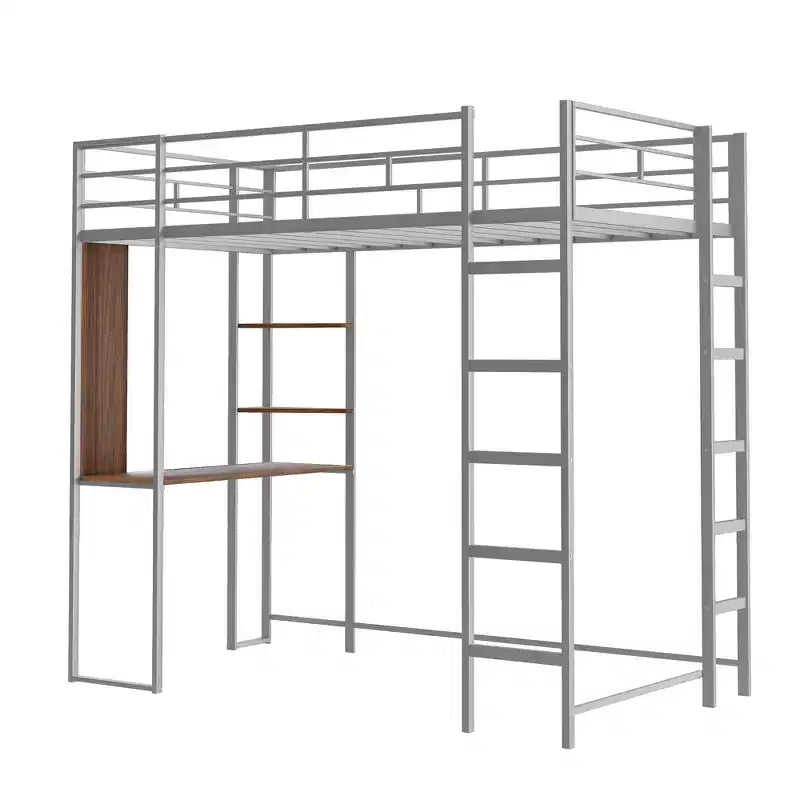 Lit mezzanine en métal de taille double Whisen 42,1 po L x 79,5 po l avec bureau intégré, étagère et échelle, cadre en métal robuste