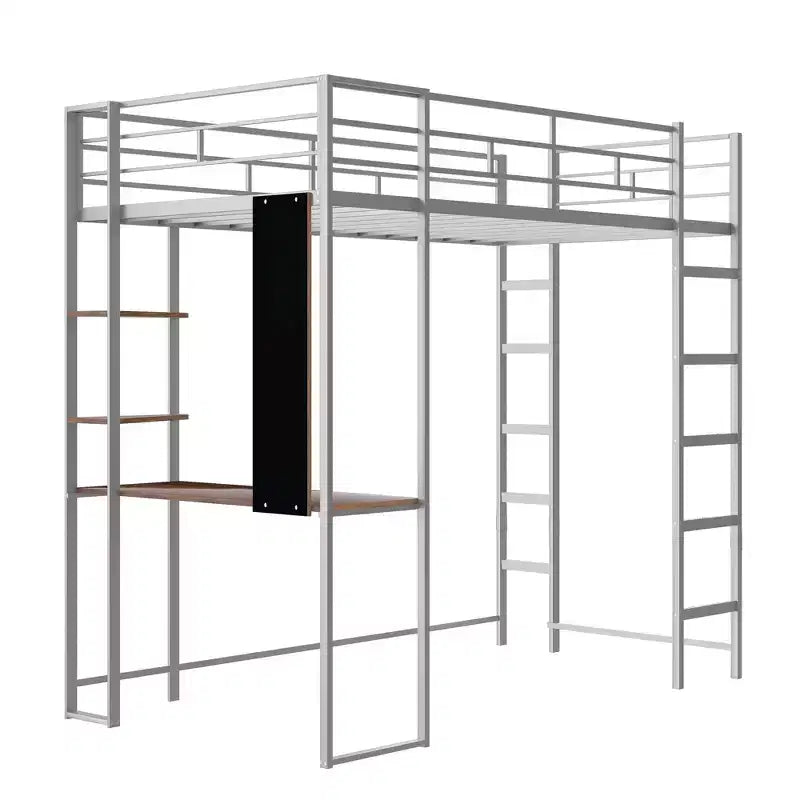 Lit mezzanine en métal de taille double Whisen 42,1 po L x 79,5 po l avec bureau intégré, étagère et échelle, cadre en métal robuste
