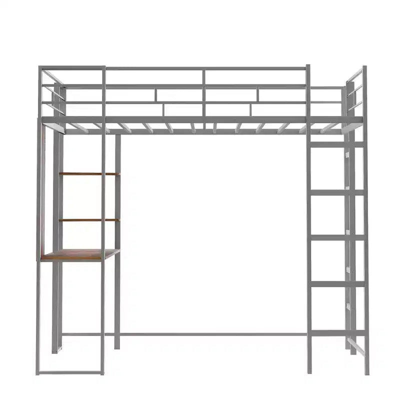 Lit mezzanine en métal de taille double Whisen 42,1 po L x 79,5 po l avec bureau intégré, étagère et échelle, cadre en métal robuste