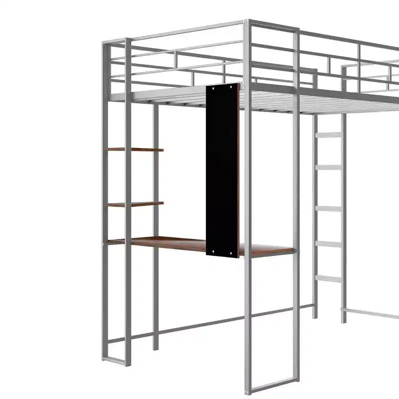Lit mezzanine en métal de taille double Whisen 42,1 po L x 79,5 po l avec bureau intégré, étagère et échelle, cadre en métal robuste