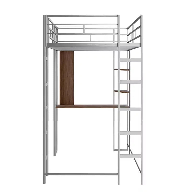 Lit mezzanine en métal de taille double Whisen 42,1 po L x 79,5 po l avec bureau intégré, étagère et échelle, cadre en métal robuste