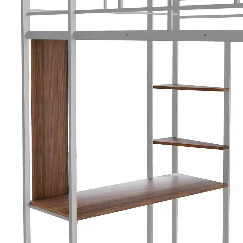 Lit mezzanine en métal de taille double Whisen 42,1 po L x 79,5 po l avec bureau intégré, étagère et échelle, cadre en métal robuste