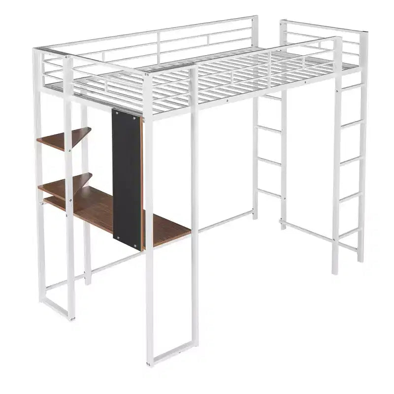 Lit mezzanine en métal de taille double Whisen 42,1 po L x 79,5 po l avec bureau intégré, étagère et échelle, cadre en métal robuste