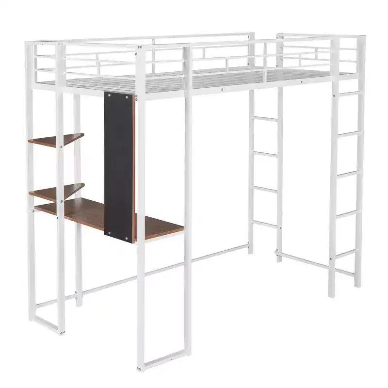 Lit mezzanine en métal de taille double Whisen 42,1 po L x 79,5 po l avec bureau intégré, étagère et échelle, cadre en métal robuste