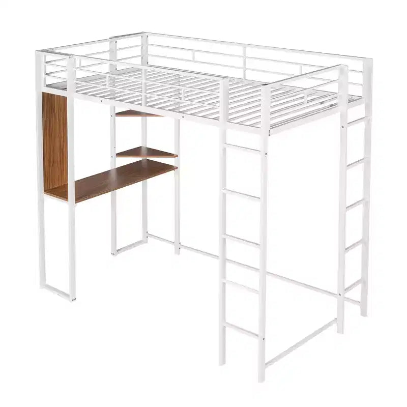 Lit mezzanine en métal de taille double Whisen 42,1 po L x 79,5 po l avec bureau intégré, étagère et échelle, cadre en métal robuste