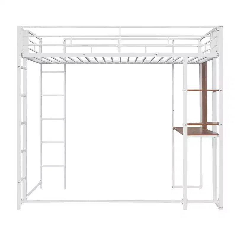 Lit mezzanine en métal de taille double Whisen 42,1 po L x 79,5 po l avec bureau intégré, étagère et échelle, cadre en métal robuste