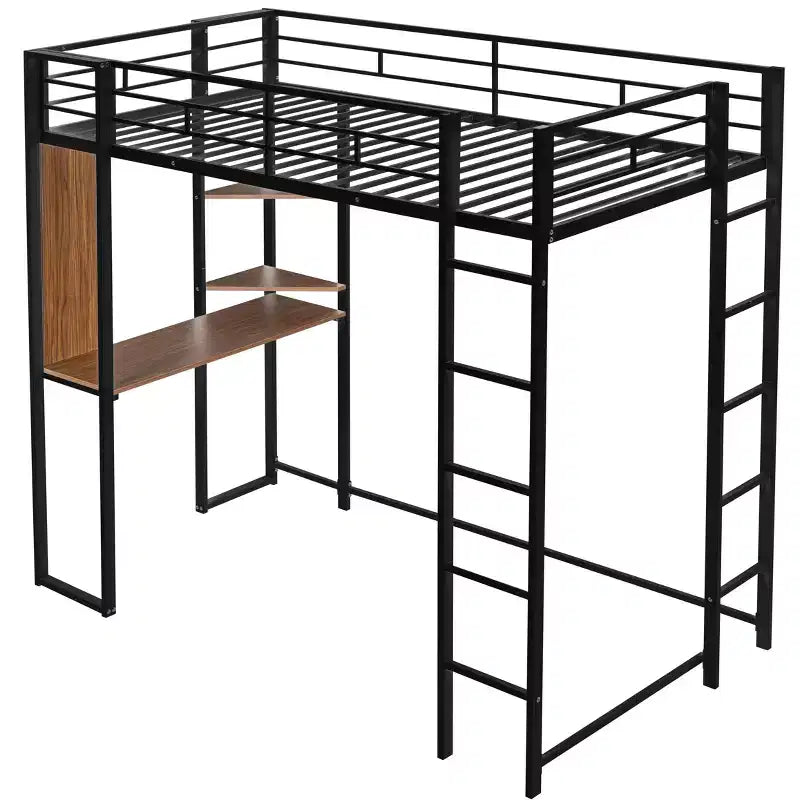 Lit mezzanine en métal de taille double Whisen 42,1 po L x 79,5 po l avec bureau intégré, étagère et échelle, cadre en métal robuste